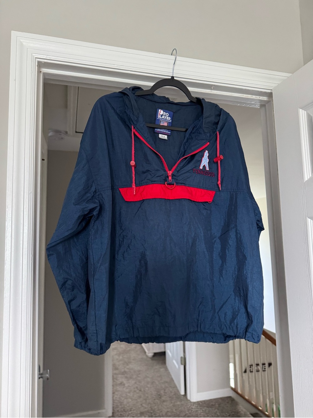 Pro Player Navy and Red Tennessee Oilers windbreaker jacket